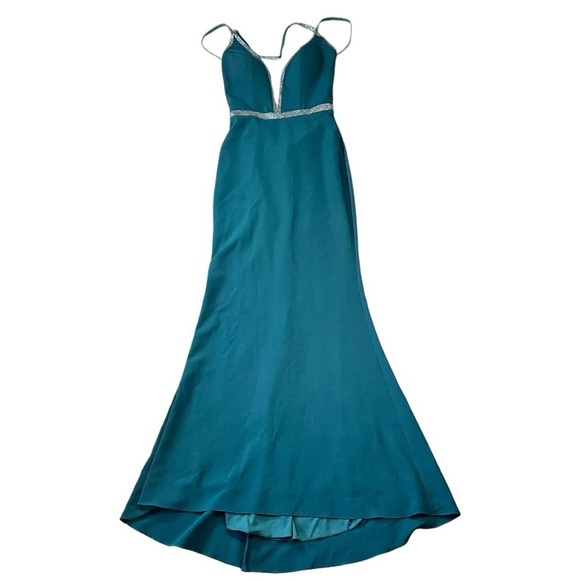 NWT Glow Emerald Green and Silver Bead Illusion Mermaid Gown sz 6 - Picture 2 of 16